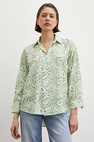 Never more Shawl Pattern Modal Shirt Green