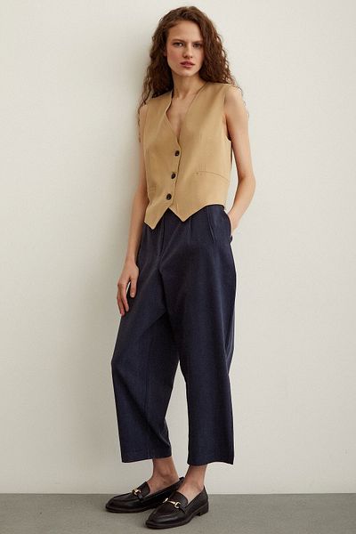 Never more Double Front Pleated Trousers Navy Blue