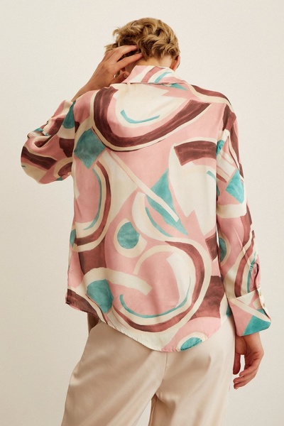 Never more V-Neck Patterned Satin Shirt