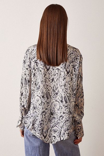 Never more V-Neck Patterned Satin Shirt