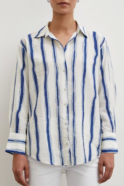 Never more Navy Blue Bamboo Striped Shirt