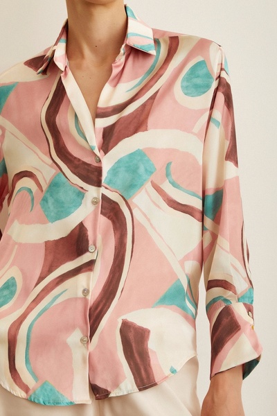 Never more V-Neck Patterned Satin Shirt