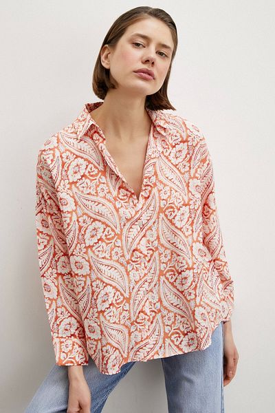 Never more Shawl Pattern Modal Shirt Orange