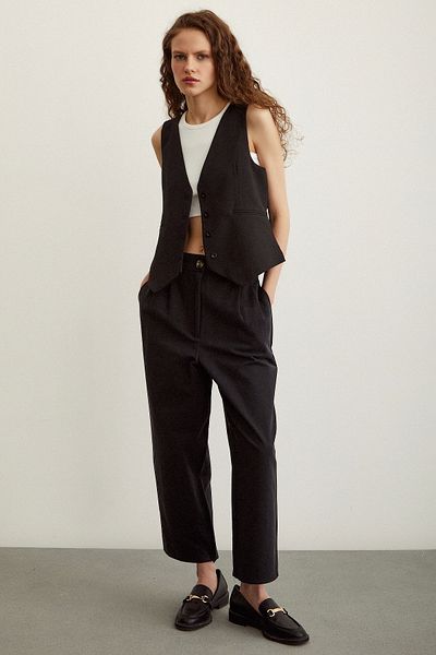 Never more Double Front Pleated Trousers Black