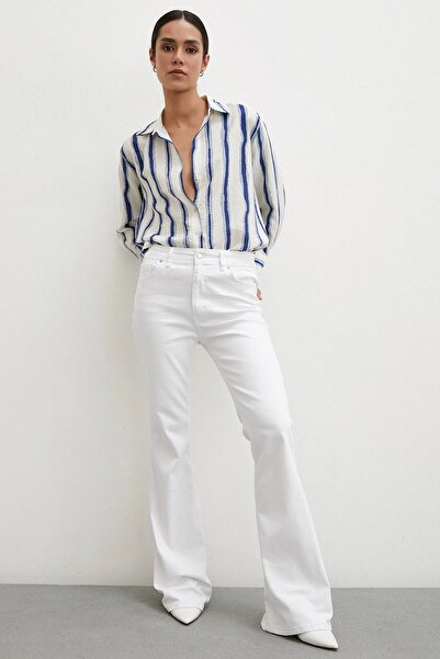 Never more Синя сорочка в смужку з бамбука