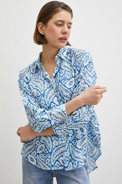 Never more Cămașă modal cu model șal albastru