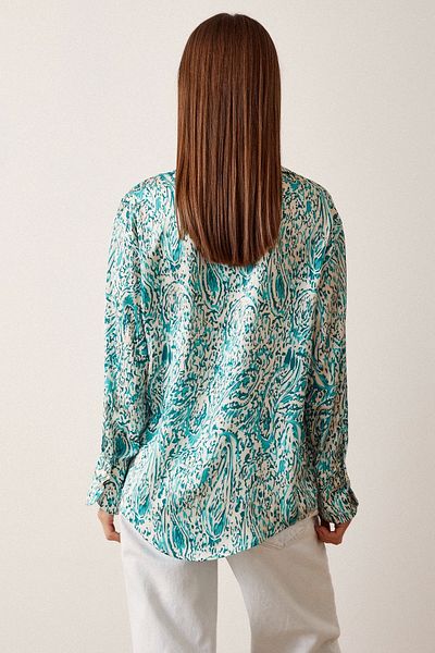 Never more V-Neck Patterned Satin Shirt