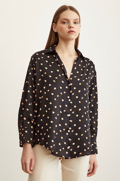 Never more Polka Dot Patterned Satin Shirt