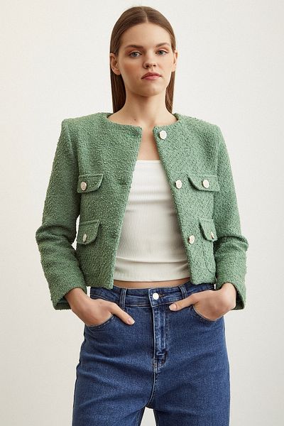 Never more Button Detailed Tweed Jacket