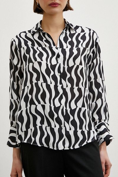 Never more Black Printed Satin Shirt Black