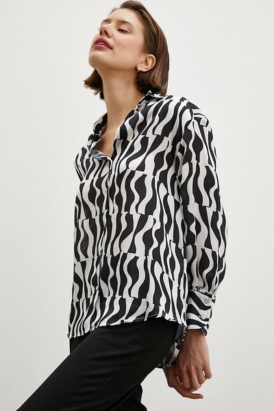 Never more Black Printed Satin Shirt Black