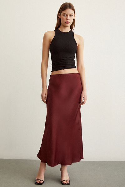 Never more A-Cut Viscose Skirt Claret Red