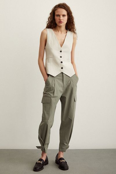 Never more Cargo Pocket Striped Trousers Khaki