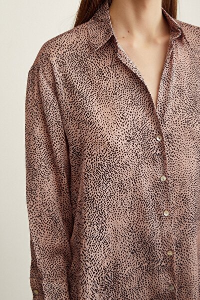 Never more V Yaka Desenli Saten Gömlek