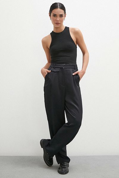 Never more Black Classic Trousers - Belt Detailed
