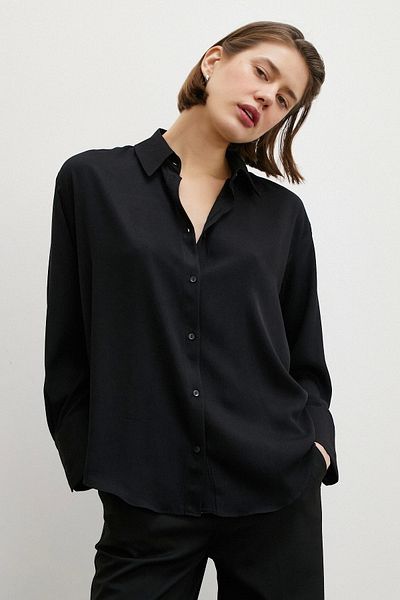 Never more Black Viscose Satin Shirt