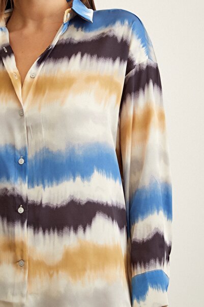 Never more Cămașă cu model în culoarea apei Albastră