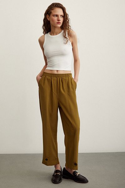 Never more Elastic Loose Trousers Khaki
