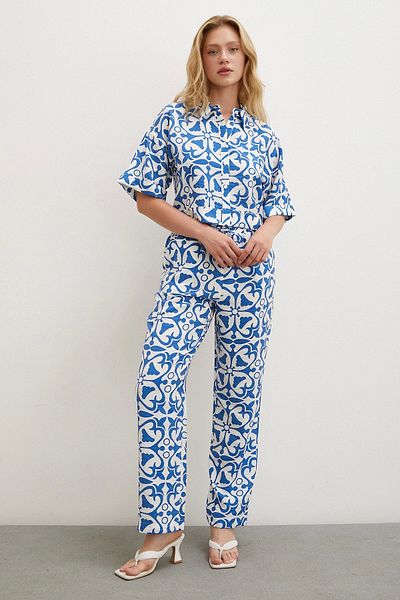 Never more Blue Pipe Leg - Pantaloni cu talie elastică