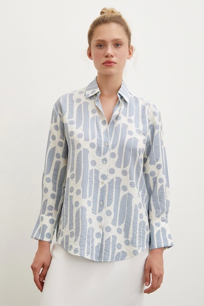 Never more Індиго Модна сорочка з сучасним візерунком