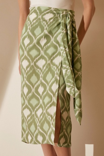 Never more Green Patterned Slit Skirt