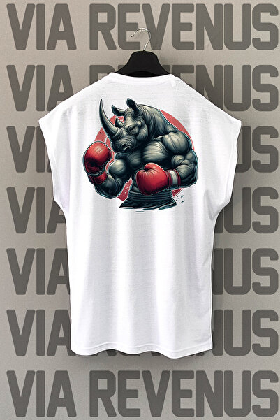 Vordevia Bela sportska majica Rhino Boxing - Leđa Štampano , Bez rukava