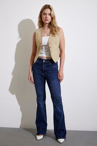 Never more Dark Navy Blue High Waist Flared Jeans