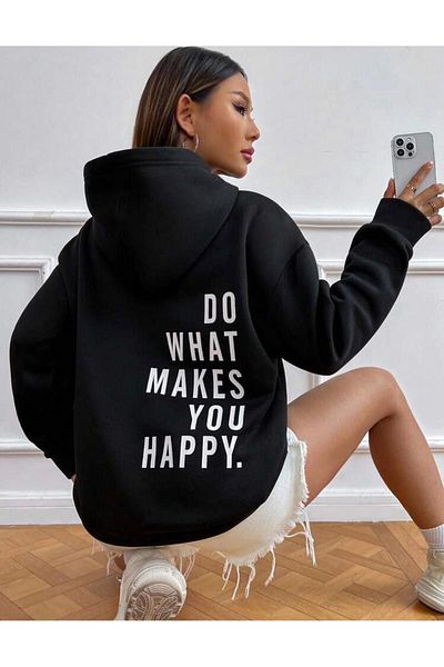 LA GULER Τυπωμένο υπερμεγέθη κουκούλα "Do What Makes Happy You".