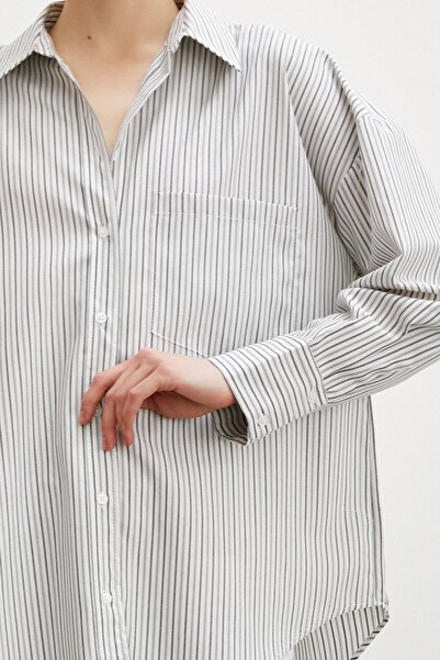 Never more Çizgili Gömlek Ekru