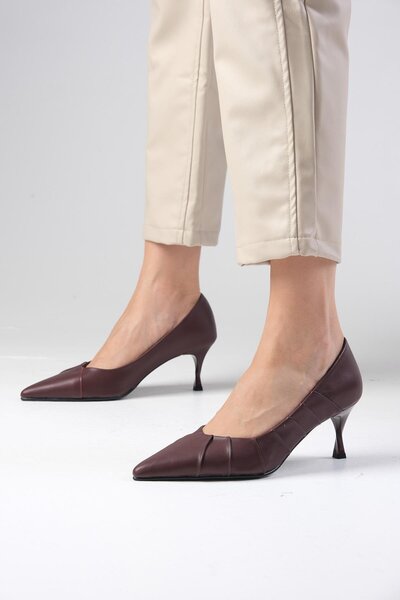 Mio Gusto Dámské boty na podpatku se stahovací šňůrkou Nina Burgundy