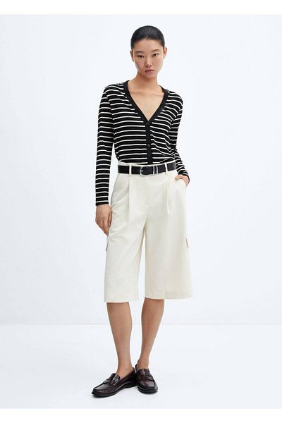 MANGO Woman Cardigan tricotat cu cordon în dungi