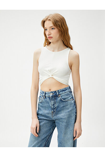 Koton Crop Žebrované tílko s výstřihem - Detail uzel