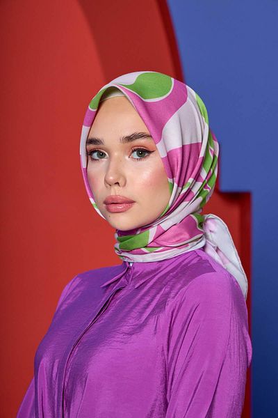 İpekhan Νέα συλλογή Μαλακό Κασκόλ Cherry Pink Green 1206-02