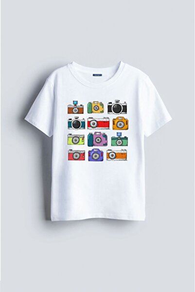 Darkia تي شيرت للأطفال للجنسين - تصميم مطبوع بأنواع كاميرات الكاميرا القديمة