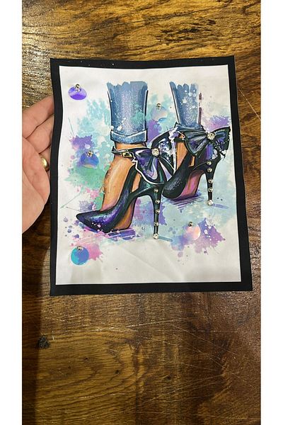 Gönülden Tasarım Zircon Stone Embroidered Sequin Sequined Shoes - Vertical Applique 23x19 Cm