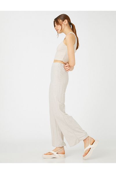 Koton Hose mit weitem Bein, entspannter Schnitt, elastische Taille