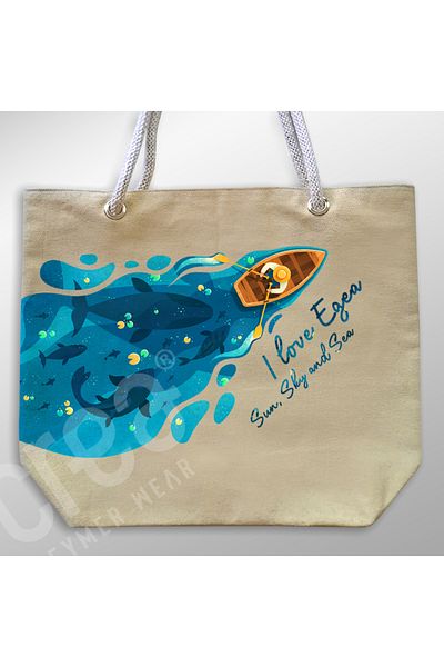 Crea Eymer Wear Βαμβακερή τσάντα παραλίας με σχέδιο ωκεανού