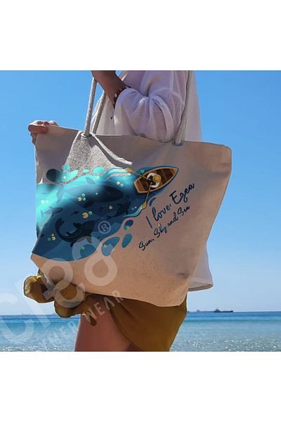 Crea Eymer Wear Βαμβακερή τσάντα παραλίας με σχέδιο ωκεανού