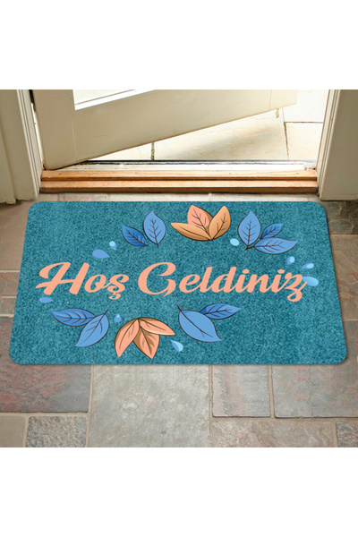 M&H Quality Welcome Written Digital Printed Flower Pattern Hooded Non-slip Mat - Washable for Inside and Outside