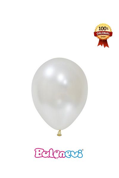 BalonEvi 100 White Metallic Printed 12'' Balloons