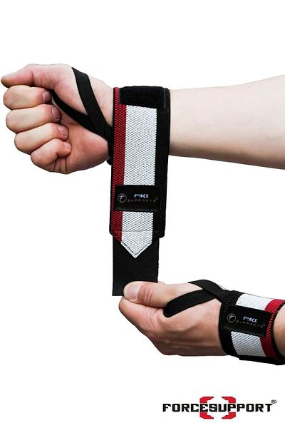 Force Supports سوار معصم لدعم وزن الجسم من Force Fitness Crossfit باللون الأسود والأحمر والأبيض (قطعتان) Şk-125