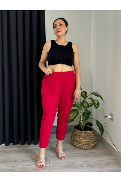 LİKRA Large Size Women's Aerobic Carrot Trousers with Pockets and Elastic Waist