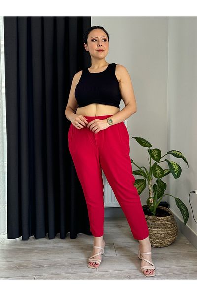LİKRA Large Size Women's Aerobic Carrot Trousers with Pockets and Elastic Waist