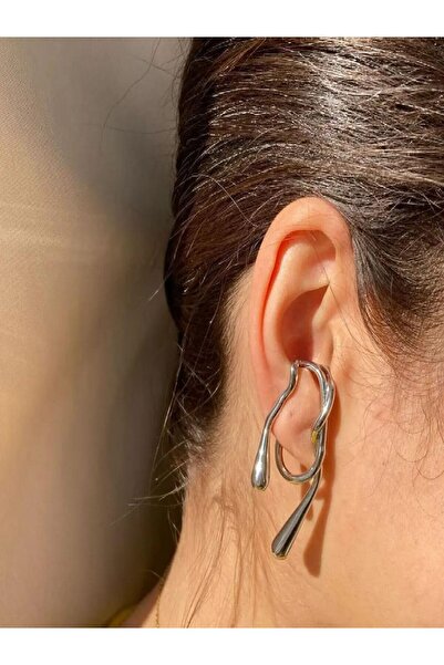 şira sirius Kadın Trend Earcuff Tekli Gümüş Renk Küpe