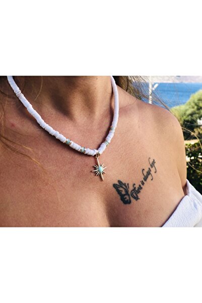 MUSCO قلادة نسائية باللون الأبيض من فيمو مطرز بنمط النجمة الشمالية