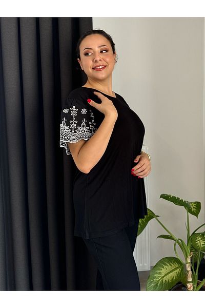 LİKRA Flexible Viscose Women's Blouse - Plus Size, Scallop Detail and Sleeves