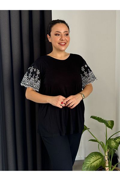 LİKRA Flexible Viscose Women's Blouse - Plus Size, Scallop Detail and Sleeves