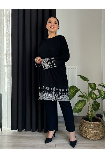 LİKRA Large Size Flexible Viscose Tunic - Scallop Detailed Sleeves