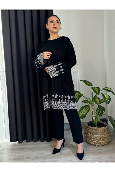 LİKRA Large Size Flexible Viscose Tunic - Scallop Detailed Sleeves