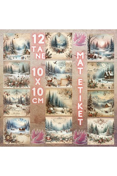 Pink Swan Craft Set de autocolante pentru albume de însemnări de 12 buc Vintage Winter In The Forest - Autocolant pentru planificator mat Bullet Journal